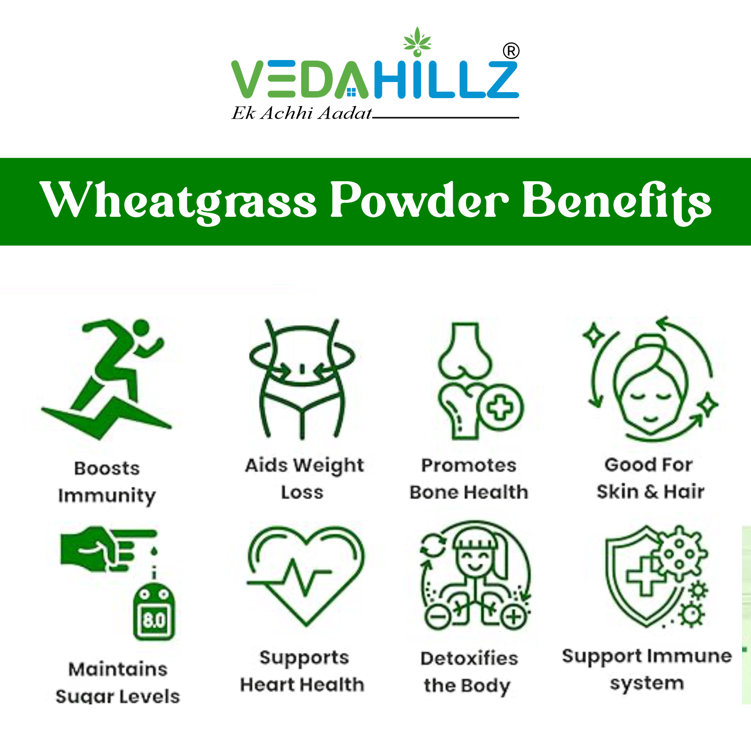 Vedahillz WheatGrass Powder for Daily Detox and Vitality Made from Handpicked Wheatgrass